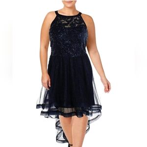 Say Yes to Prom navy lace and glitter high Low formal dress - 16.        F25